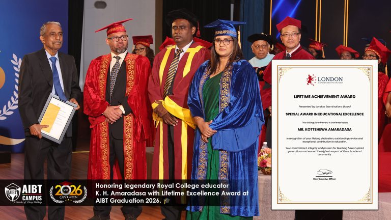 AIBT Campus Honors Veteran Educator K. H. Amaradasa with Lifetime Achievement Award at 2026 Graduation Ceremony